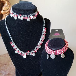 2 bracelets, necklace & earring set